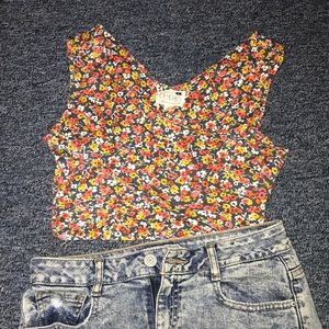 PacSun Wrap Front Floral Crop Top